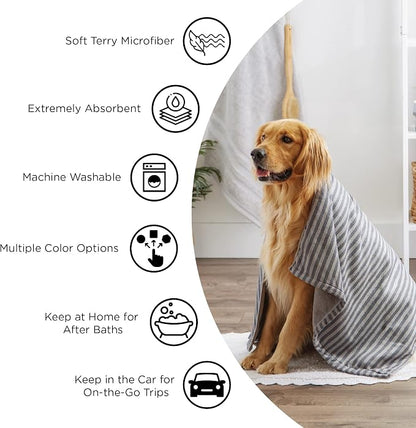Bone Dry Pet Grooming Towel Collection Absorbent Microfiber Drying Set, 15x30", Embroidered Taupe, 3 Count
