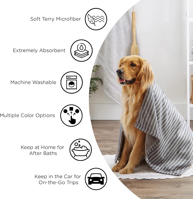 Bone Dry Pet Grooming Microfiber Towel, Embroidered Collection, X-Large,41x23.5, Lettuce Green