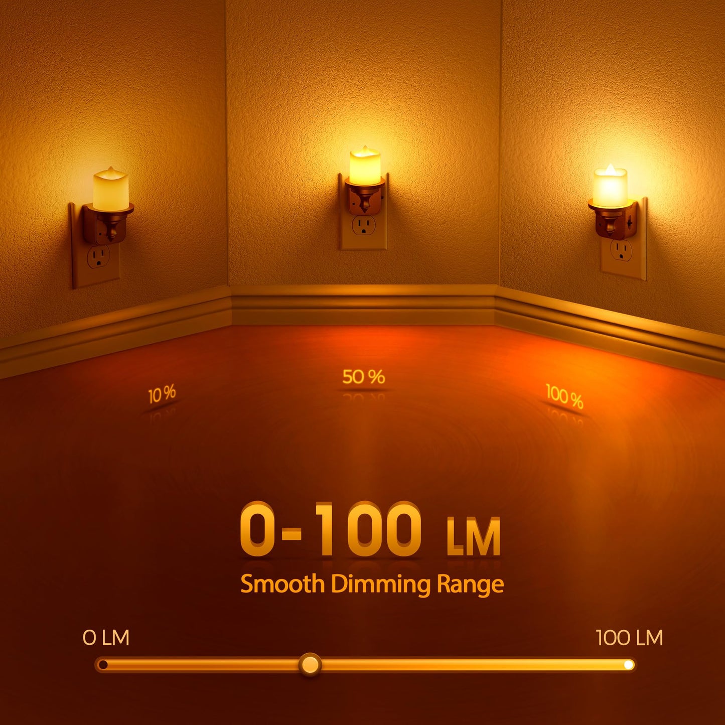 Briignite Flameless Candle Night Lights, Amber Plug-in 2 Pack, LED Candle with Light Sensor, 0-100LM Dimmable, Kids Hallway Bathroom Nightlight