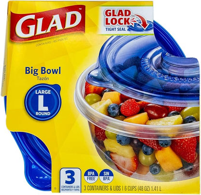 Glad GladWare Big Bowl Food Storage Containers, Large Round Bowl Holds 48