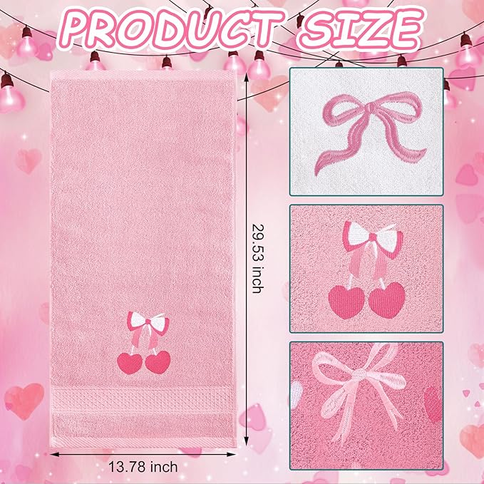 3 Pcs Bow Heart Hand Towels for Bathroom Embroidered Bathroom Towels Farmhouse