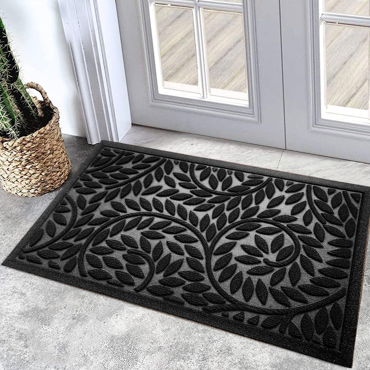 Bulijojo Front Door Mat Entrance,Durable Heavy Duty Welcome Mat,Thick Absorbent Natural Rubber Non Slip Mat,Sturdy Entryway Black, 17"x30"