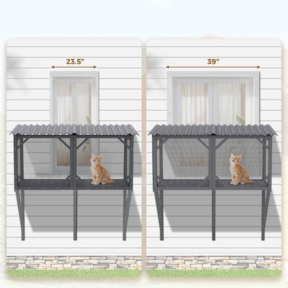 KEIKI Catio Window Perch for Indoor Cats,Large Wooden Outdoor Cat Window Enclosure Box for Cats Sunbathing, Napping, Overlooking,Light Gray