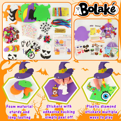 380Pcs Halloween Crafts for Kits 24 Sets Funny Halloween Arts and Crafts for Kids Include 34 Foam Cards 210 Glitter Stickers and All Accessories Included for Kids Adults Halloweens Party Favors