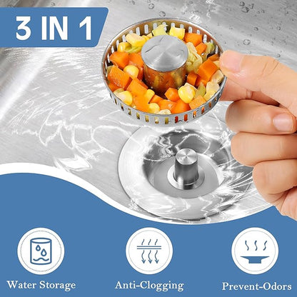 Kitchen Sink Drain Strainer 3 Pack, 304 Stainless Steel Pop Up Sink Stopper