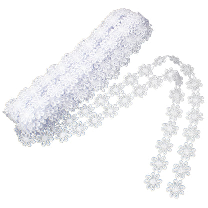 Premium IDONGCAI Daisy Flower Lace Trim Ribbon – 15 Yards Embroidered Polyester Craft Ribbon for Wedding Decor, Bridal Sashes, Apparel, DIY Crafts & Home Accents – White Floral Edge Lace Trim