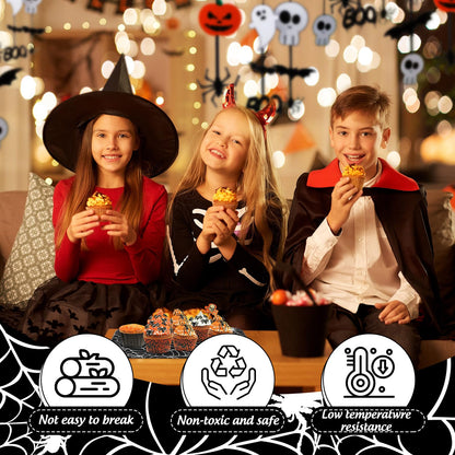 Whaline 3 Pcs Halloween Serving Trays Black White Spider Webs Reusable Melamine Trays Platters for Movie Night Birthday Holiday Party Food Supplies, 10 x 13 Inch