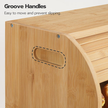 HOOBRO Bread Box, Bamboo Bread Box for Kitchen Countertop, 2 Tier Roll-Top Bread Bin, Food Storage Box, Large Capacity Keeper, Wooden Storage Cabinet, for Kitchen, Dining Room, Natural YL13MB01