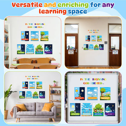 HoniedPepperino 7 Days of Creation Poster - 13.7x11in God Created The World Educational Paper Wall Art for Sunday School Decorations, Back to School Teacher Supplies & Bulletin Board for VBS