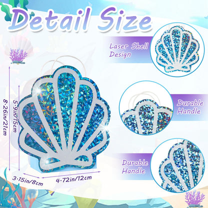 Sariiraw 24 Pack Mermaid Party Favor Bags with Handles, Holographic Seashell Goodie Bags for Under The Sea Theme Party Decorations, Mermaid Birthday, Baby Shower Supplies, 4.7"x3.1"x8.3"