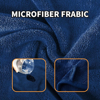 Dog Towel Dog Bathrobe, Microfiber Super Absorbent Pet, Quick Drying Robe for After Bath, Adjustable Collar & Belly Strap Pet Cat Bath Robe Towel Blue-L