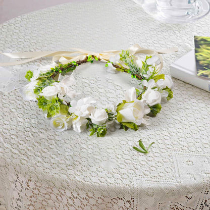 Vividsun Wedding Green Leaf Floral Crown Boho Bridal Flower Crown Maternity Photo Props Headpiece (A white)