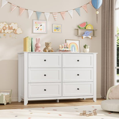 Garvee 6 Drawer Dresser for Bedroom, 47.2" Wide Modern Large Chest of Drawers with Metal Knobs, Wooden Clothes Storage Organizer for Closet, Nursery, Living Room, Apartment, White