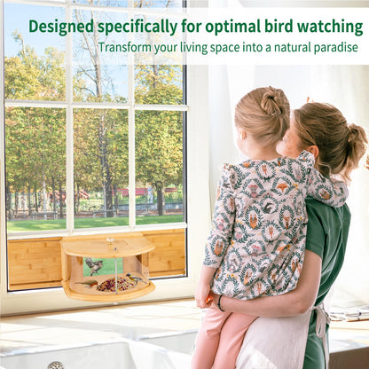 FL Falatier Window Bird Feeder Birdwatching Indoors,180° Ultimate Clear View Wild Bird Feeder Brings Nature's Beauty to Your Home/Office Hanging Bird Feeder House Bamboo Nature