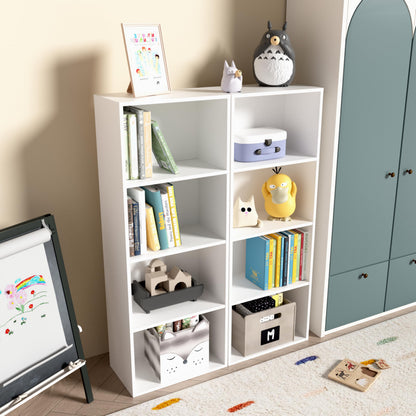 NewBeth Wooden 4 Cube Storage Organizer, 4 Tier Tall Modern Bookshelf Freestanding Storage Display Organizer, Versatile Cubes Shelf and Cubby Unit for Living Room, Bedroom, Home Office 15.7inch