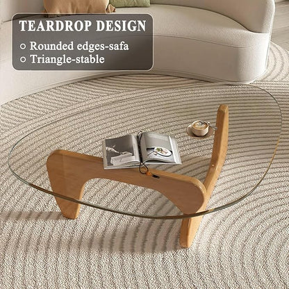 Mid Century Modern Glass Coffee Table, Coffee Table for Living Room, Noguchi Coffee Tables,Suitable for Bedroom Living Room Reception Office Tables (Wood/Transparent, ML)