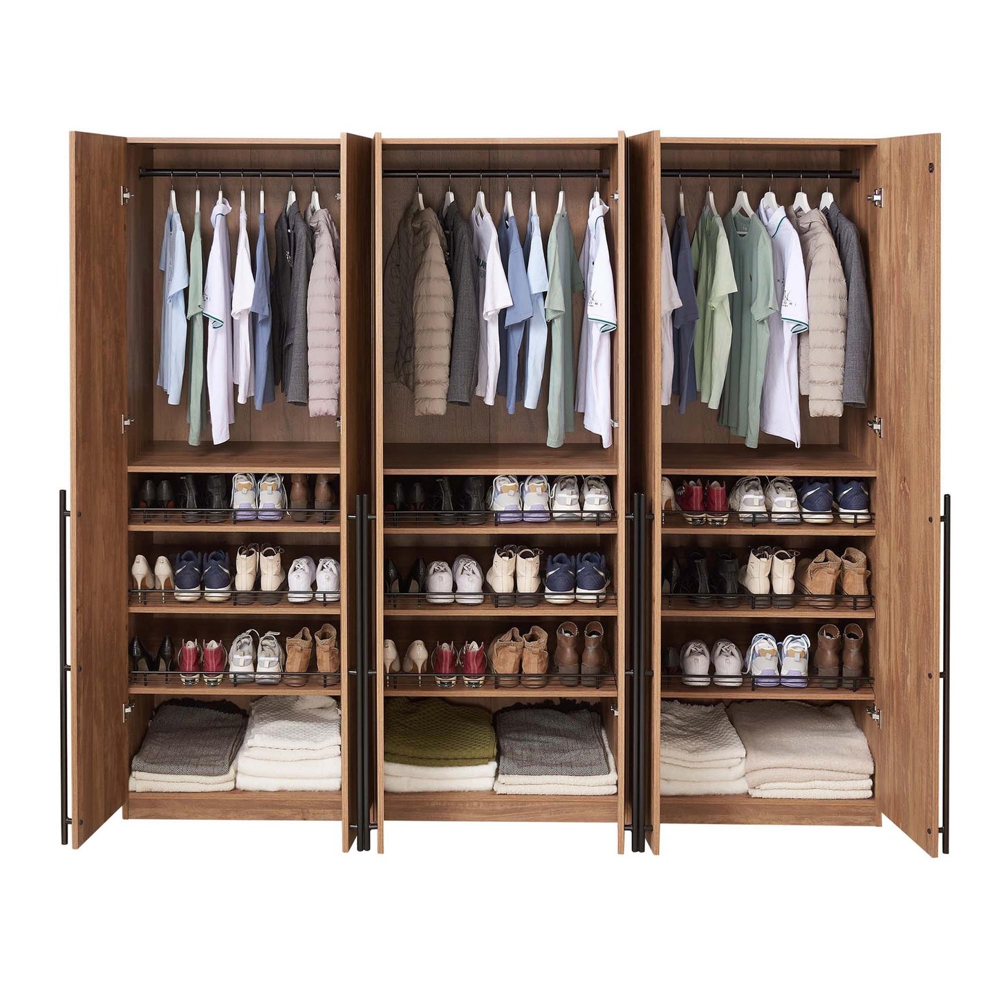 Manhattan Comfort Lee Modern Freestanding Closet 3.0 | Space-Saving Design with 3 Hanging Rod, 9 Shoe Shelves & 3 Basic Shelves | No Tool Assembly Storage Cabinet, 3 Piece Set, Golden Brown