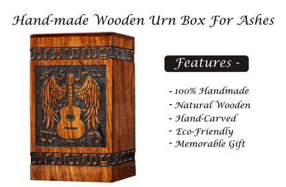 Handmade Rosewood Urn for Human Ashes - Eagle Design Wooden Urn Box, Cremation Urn for Ashes Handcrafted - Large Wooden Urn Box (M(9.5X5.5) 172 Cu)