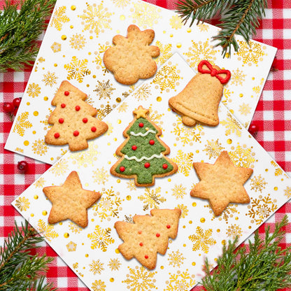 JarThenaAMCS 150 Sheet Christmas Wax Papers Deli Paper Winter Foil Gold Snowflake Paper Food Wrapping Tissue Basket Liner for Xmas Holiday Home Kitchen Restaurant Baking