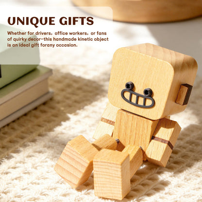 4 pcs Shaking Wooden Man Figurine,Wooden Figure with Spring Legs, Shaking feet Wood Doll, Funny Desktop Decor with 12 PCS Expressions, Car Dashboard Decorations(Beech)