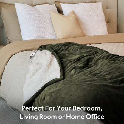Sunbeam Electric Throw Royal Mink Sherpa Heated Blanket, 4 Heat Settings, 4-Hour Auto Shut-Off, Fast Heating, Luxurious and Ultra Comfy, Night Fog Color, 50" x 60"
