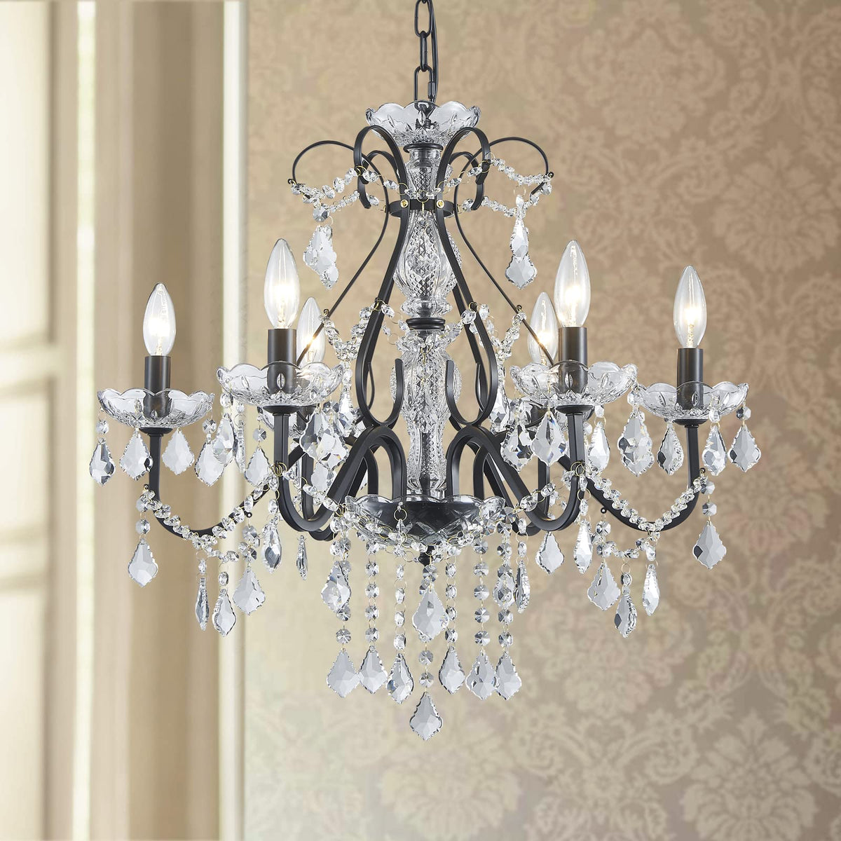 Bestier Black Vintage Candle Chandelier Lighting Fixture, 6 E12 Bulbs Required, D24in x H26in