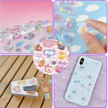 3D Puffy Stickers 200+ Cute Cartoon Resin Decorative Stickers for Phone Case Notebook Scrapbooking Planner Journals Laptop Decoration Reusable Mini Puffy Stickers 4Pcs