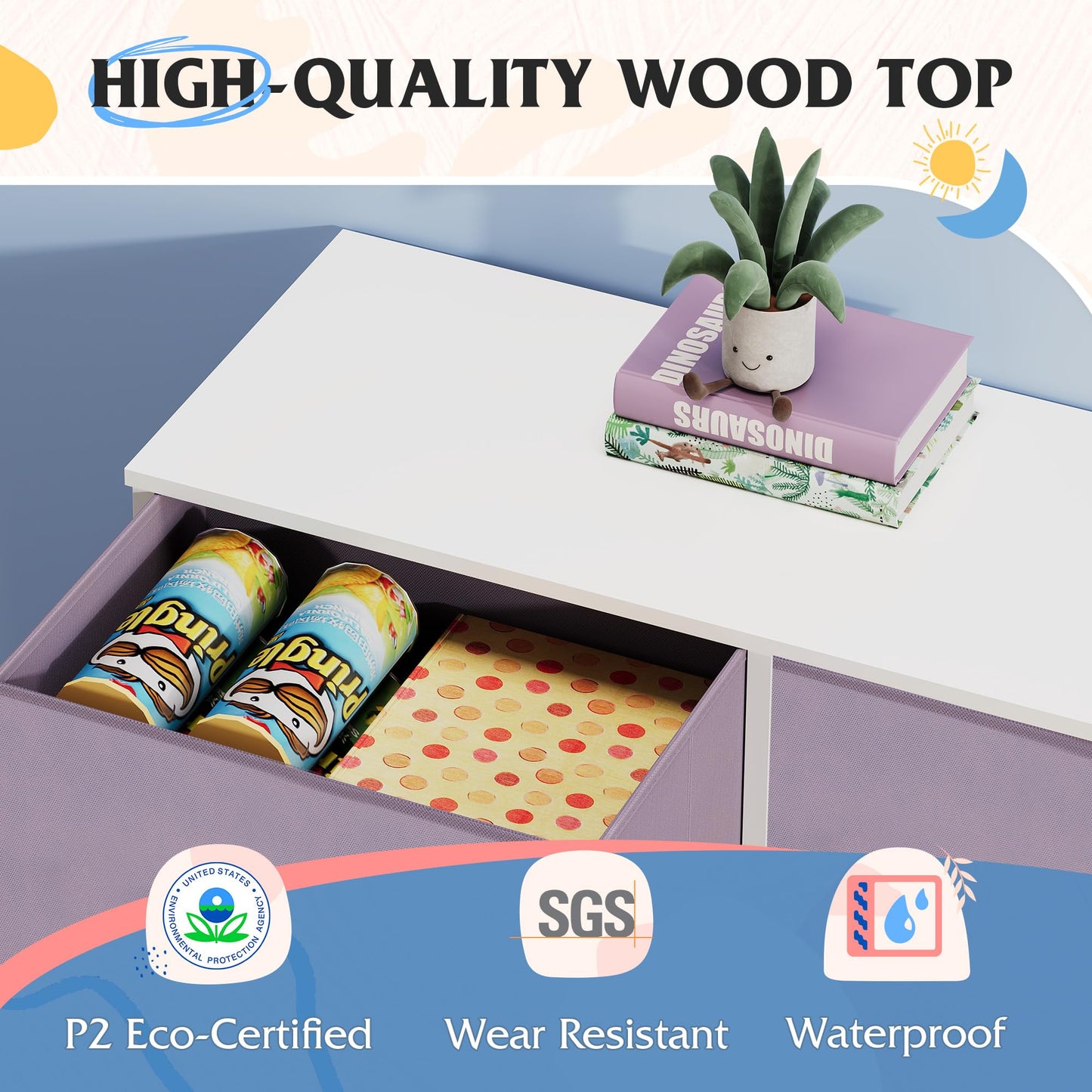 WLIVE Fabric Dresser for Bedroom, Tall Dresser with 8 Drawers, Storage Tower with Fabric Bins, Double Dresser, Chest of Drawers for Closet, Playroom, Dormitory, Purple