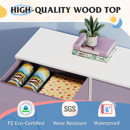 WLIVE Fabric Dresser for Bedroom, Tall Dresser with 8 Drawers, Storage Tower with Fabric Bins, Double Dresser, Chest of Drawers for Closet, Playroom, Dormitory, Purple