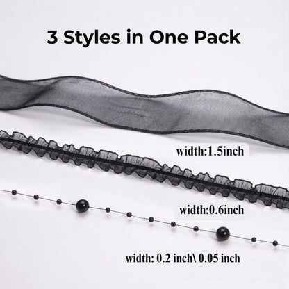 15 Yards Black Beaded Trim Set Black Elastic Lace Meash Lace Ribbon for Crafts Home Decor