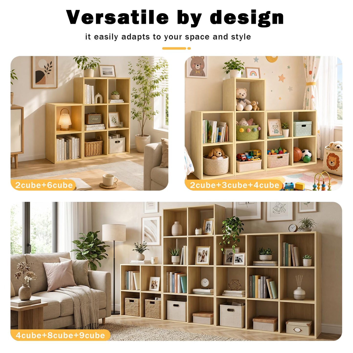 Endearing Limons【2026 Wooden 8 Cube Shelf Storage Organizer with Anti-Tipping Kits + Reversible Open Back Solid Panel Bookcase (11 x 11 Unit Cell White)