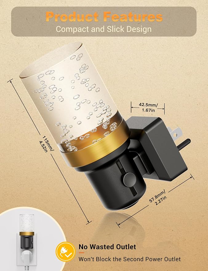 JandCase Night Light, Dimmable Night Lights Plug into Wall, Auto On/Off Light Sensor Nightlight, 3000K Warm White 0-100LM Brightness LED Nightlight, for Bathroom Hallway Bedroom Kids Room