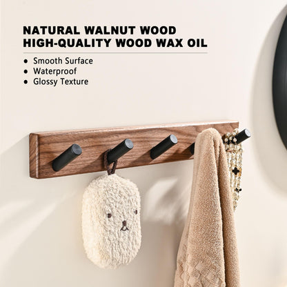 LECHYN 17.3" Small Wooden Coat Rack Wall Mounted with 5 Pegs Hooks, Entryway Wall Hooks Coat Hanger for Hanging Towel Jacket Clothes Hat Backpack Shoe Purse Key Holder Hook Rail by Black Walnut Wood
