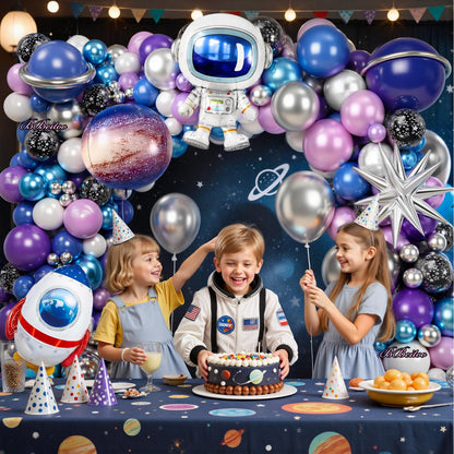 168PCS Space Themed Party Decorations Outer Galaxy Balloon Arch Kit with Blue Purple Silver Planets Stars for Galaxy Solar System Birthday Space Theme Christmas Party Decorations
