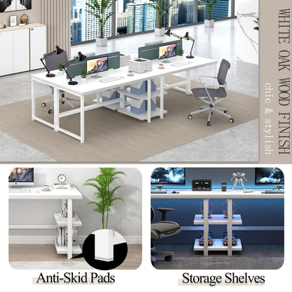 EXCEFUR White Computer Desk, Modern Home Office Desk with Storage Shelf, Wood and Metal Writing Study Table for Living Room Bedroom, 53 Inch