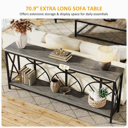 Celaform 70.9-Inch Extra Long Sofa Table, Narrow Console Table Behind Couch with Storage for Entryway, Living Room, Entrance, Hallway, Foyer, Unique Geometric (Grey)