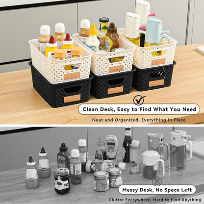10 Pack Small Plastic Storage Bins with Lids, Stackable Plastic Storage Baskets for Organizing with Handles, Organizer Bins with Labels for Room, Craft, Containers for Pantry Organizers and Storage