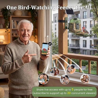 HIXX Smart Bird Feeder with 4MP Camera – Auto Capture Video, AI Bird Identification, Large Capacity & Seed Guard, Solar Powered Night Light, Live Birdwatching Camera for Lovers, Family & Friends