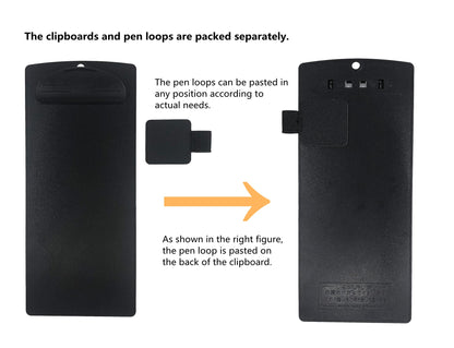 Vinseen Plastic Clipboard and Pen Loop Set, for Memo, Menu, Credit Card Receipt, Black, 4x9in, 6-Pack