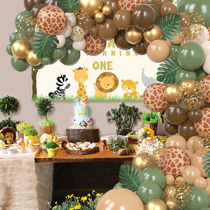 170Pcs Jungle Safari Balloons Garland Kit, Safari Baby Shower Decorations Sage Green Brown & Animal Print Balloons Palm Leaves for Woodland Themed Giraffe Wedding Two Wild One Birthday Party Supplies