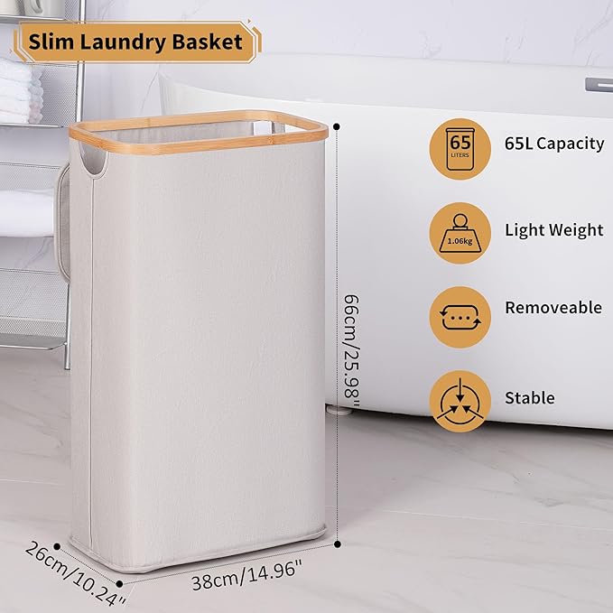65L Slim Laundry Hamper, Narrow Laundry Basket