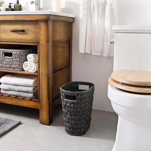 GRANNY SAYS Wicker Waste Basket, Waterproof Bathroom Trash Can, Decorative Boho Waste Baskets with Handles, Waste Basket for Bedroom, Office, 15 Liters/4 Gallons