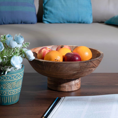 Luxe Designs Wooden Footed Bowl Handcrafted Decorative Fruit Bowl with Elegant Footed Base for Dining, Serving, and Home Décor – Perfect for Fruits, Snacks, and Centerpiece Display