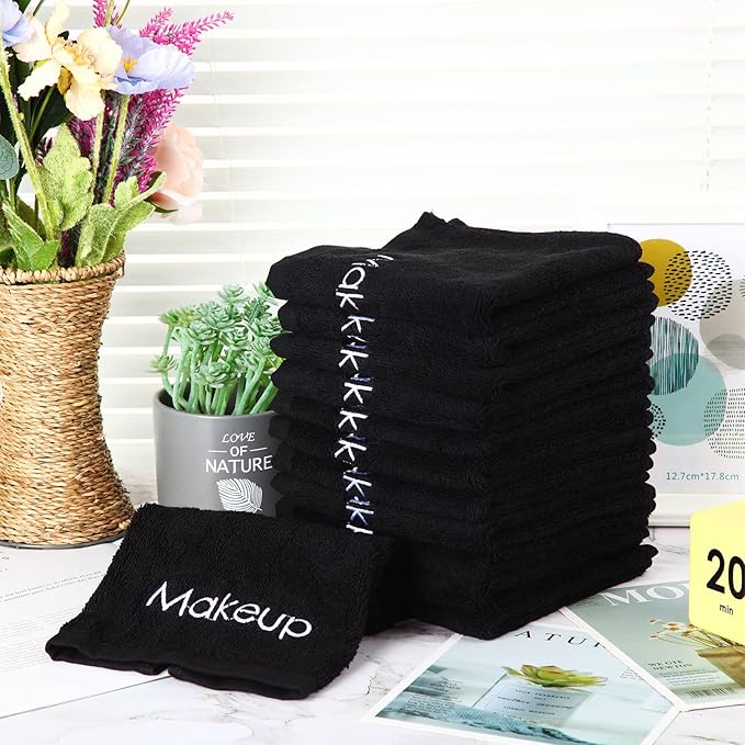 Panelee 12 Pcs Makeup Washcloths Bulk 13 Inch Black Makeup Towels Cotton Face