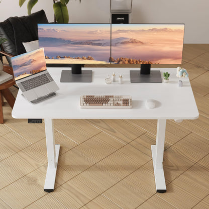 LongKe Electric Standing Desk Adjustable Height, 55x24 Inches Sit Stand up Desktop for Home Office, Ergonomic Rising Computer Table with Memory Preset, White