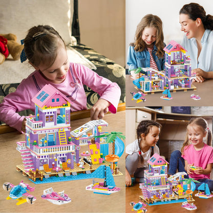 WINGIFT 955 Piece Beach House Building Set,Seaside Beach Villa Building Toys Friends Vacation Hut Blocks Set,STEM BuildingToys with Helicopter,Yacht,Sailboat,Christmas Birthday Gift for Girl Age 6-12+