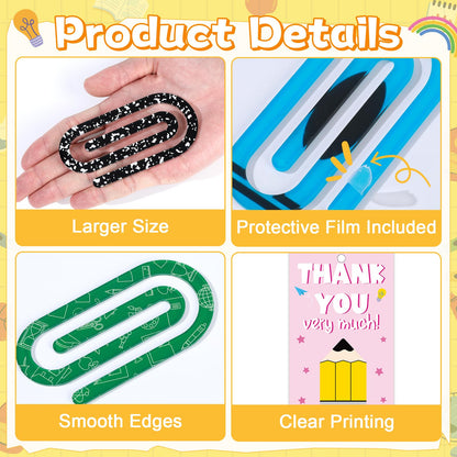 24 Set of Jumbo Paper Clips Christmas Teacher Gifts Clear Acrylic Clips Bookmarks with Appreciation Cards Cute Paperclips Design for Teacher's Christmas Gift Classroom Book Lovers