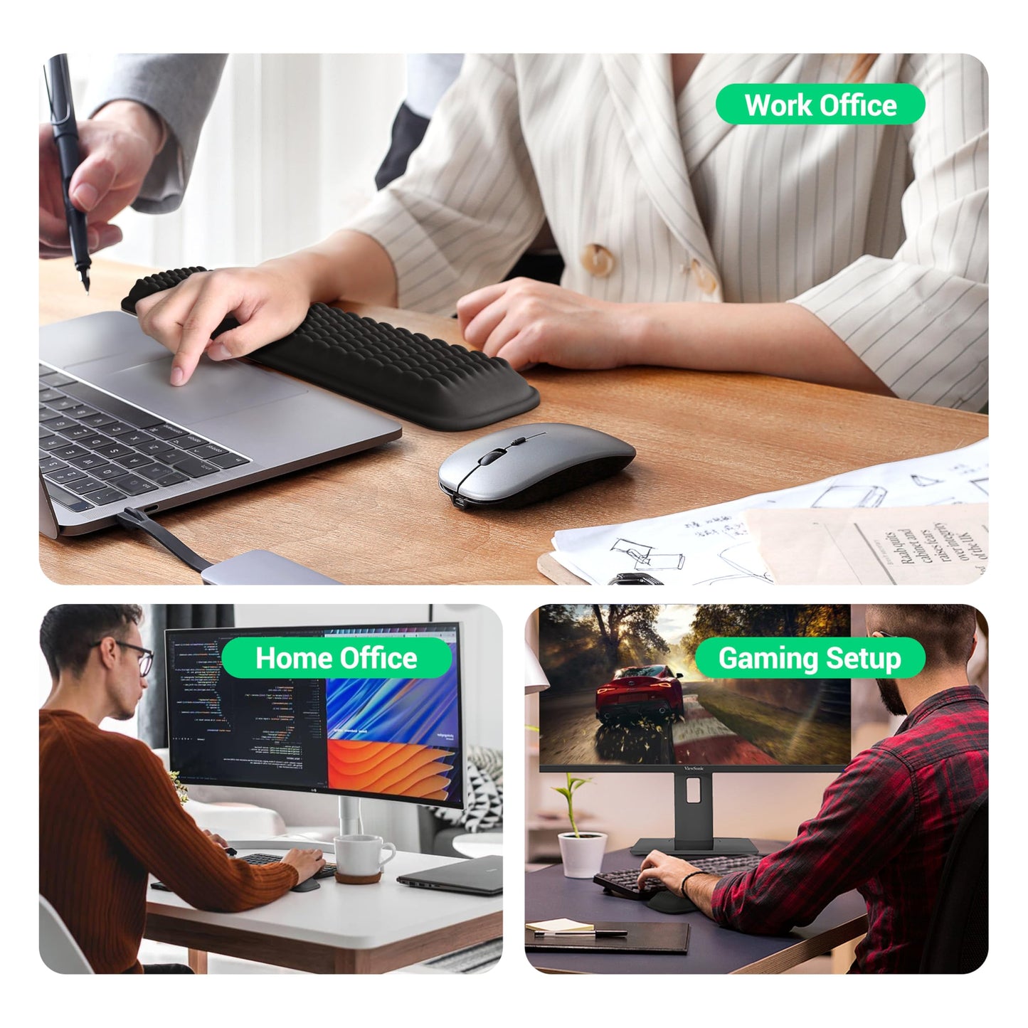MEKASS Keyboard Wrist Rest, Soft Memory Foam Wrist Support for Keyboard, Keyboard Hand Rest Pad for Wrist Pain Relief, Keyboard Wrist Guard for Long Hours of Work, Gaming, Studying（Classic Black）