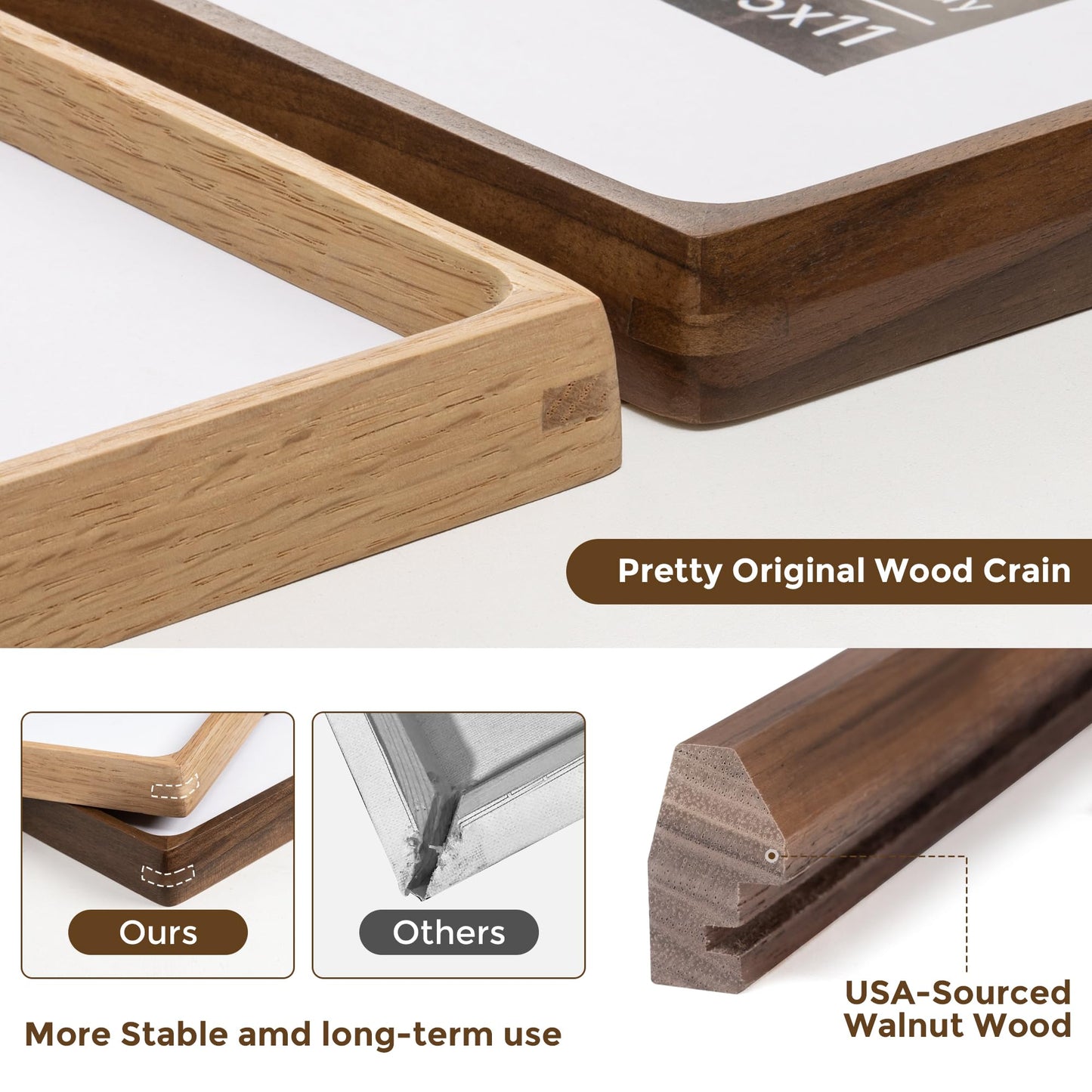Dreamland 8x10 Picture Frame, USA-Sourced Walnut Wood Photo Frames with HD Tempered Glass, 8 x 10 Wooden Frame Matted to 5 x 7, 8x10 Frames Handcrafted Rounded Corner for Tabletop or Wall Display