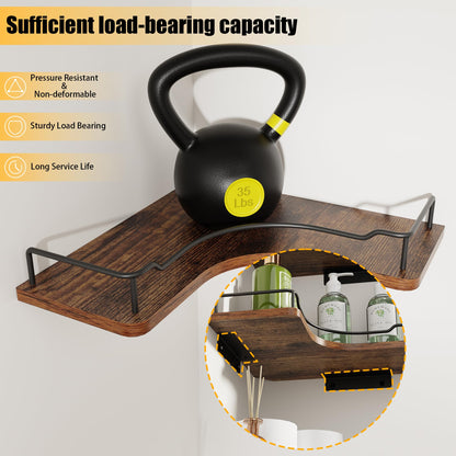 FNBAR L-Shaped Corner Floating Shelves Set of 3,Rustic Wood Wall Mounted Storage Shelves,Display Shelf for Bathroom, Kitchen,Bedroom, Living Room, Office (Brown)